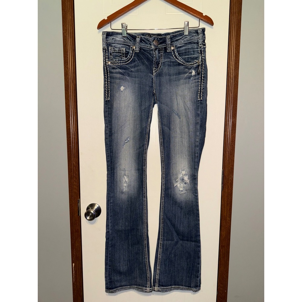 Silver Jeans Co Aiko Mid Bootcut Distressed W28 L33 Blue Denim L9628SDA341